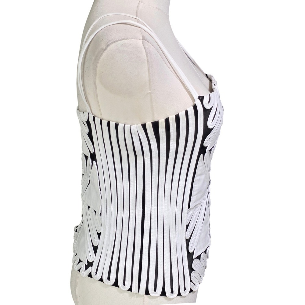 Andrea Rosati Soutache Corset Top Womens 6 Black White  Braided Applique - Picture 3 of 6